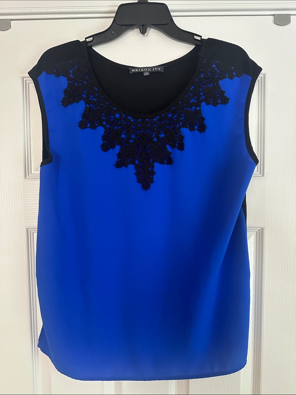 Brixon Ivy Royal Blue Sleeveless Blouse with Black Lace